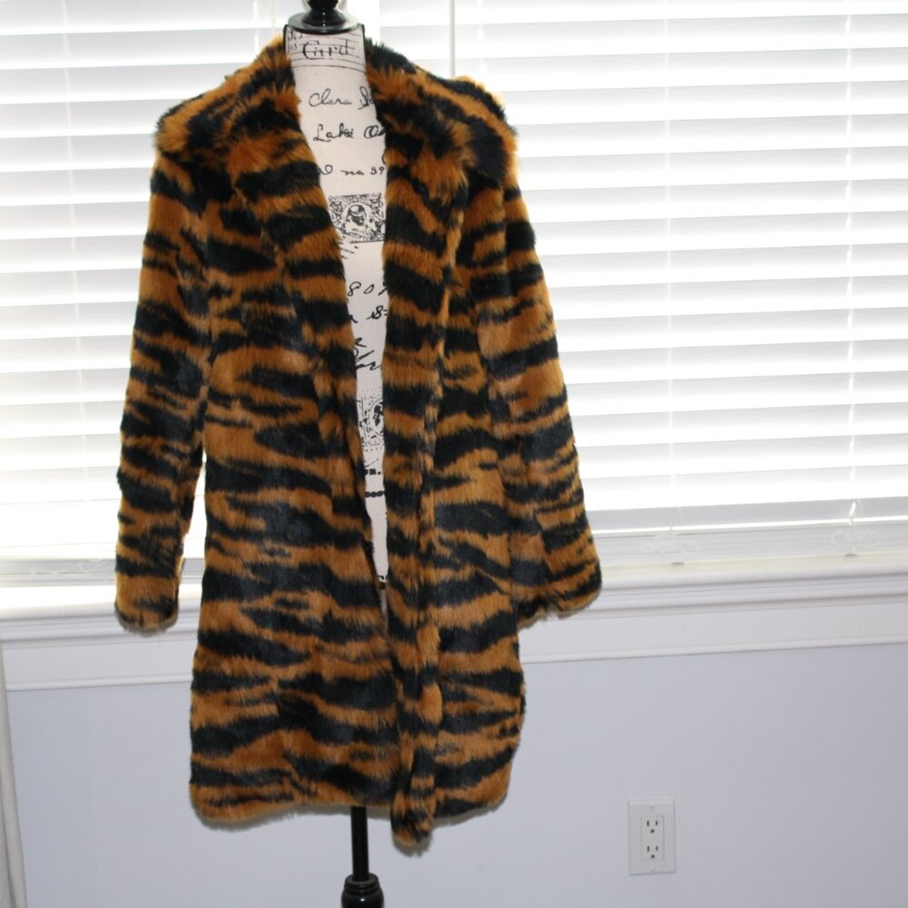J. Crew Faux Fur Tiger Jacket Orange Black Size Small - Picture 3 of 7